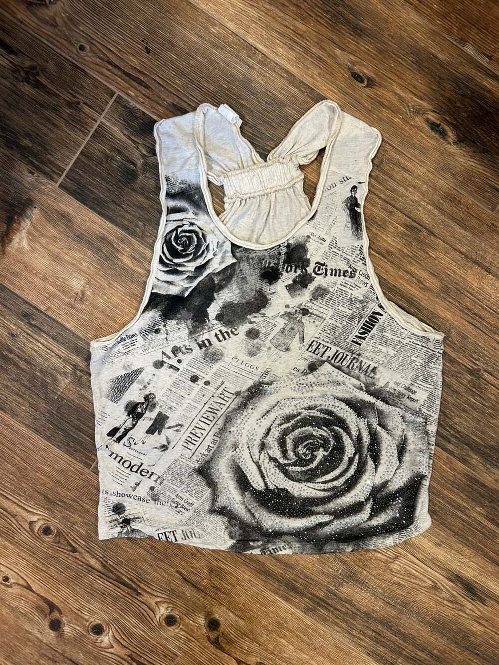 Vocal White and Black Graphic Rose Racerback Tank